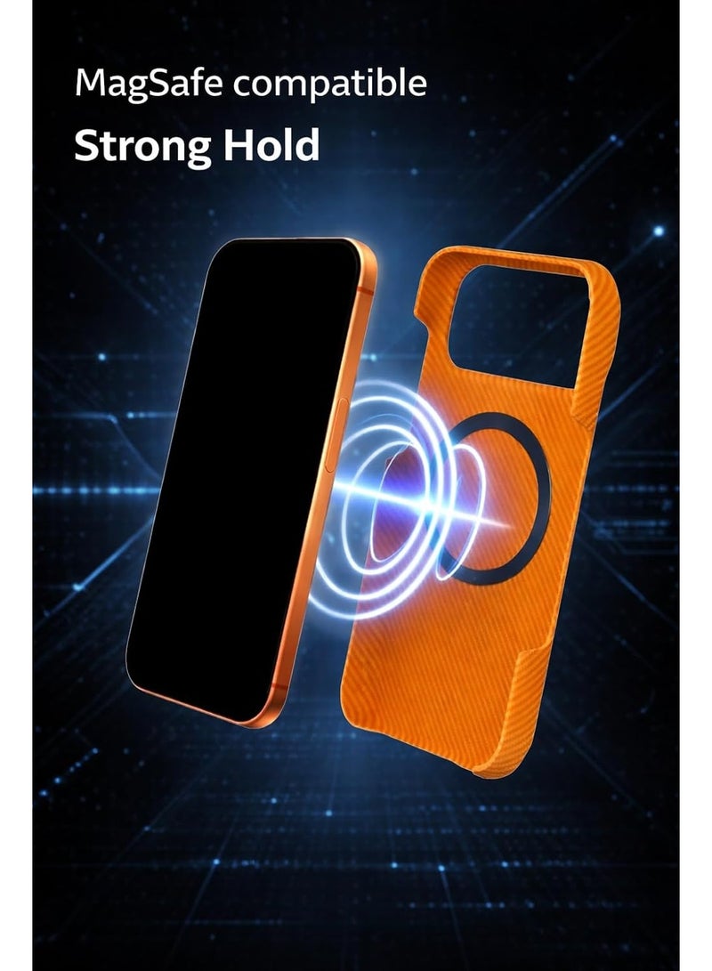 Phoni Ultra Slim Magnetic Case for iPhone 17 Pro Max, Compatible with MagSafe, Thin Lightweight Matte Phone Case, Carbon Fiber Style Texture, Raised Camera Protection (Molten Copper – Orange Carbon) - Image 3